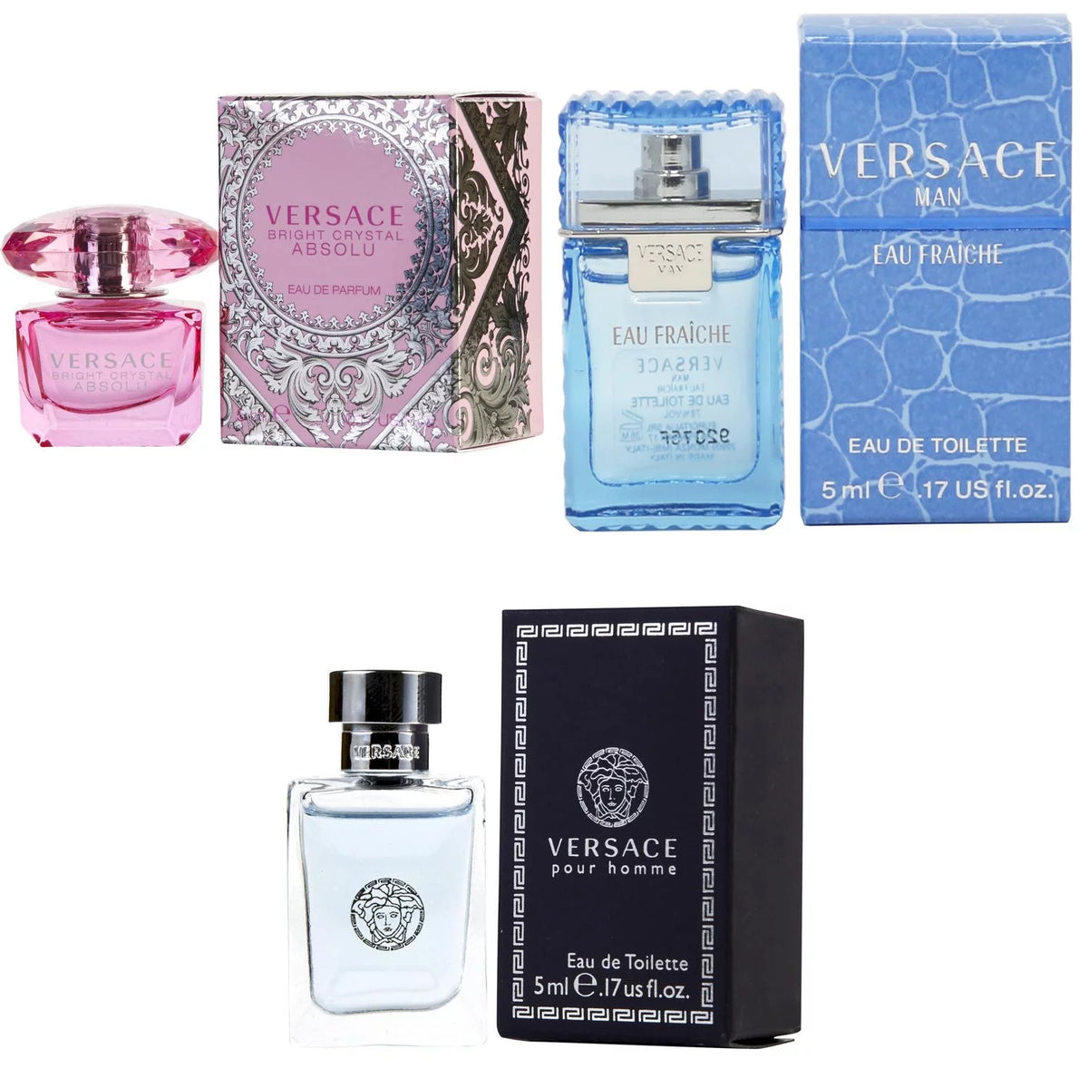 Bright Crystal Absolu EDP, Man Eau Fraiche EDT, Pour Homme EDT - 5ml 3PK Kit F17025