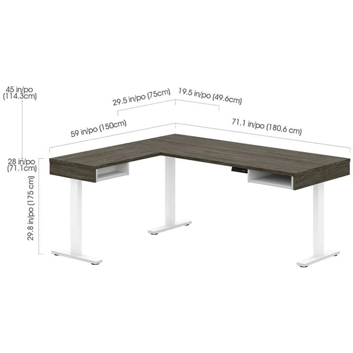 L Shaped Adjustable Standing Desk with Credenza M731