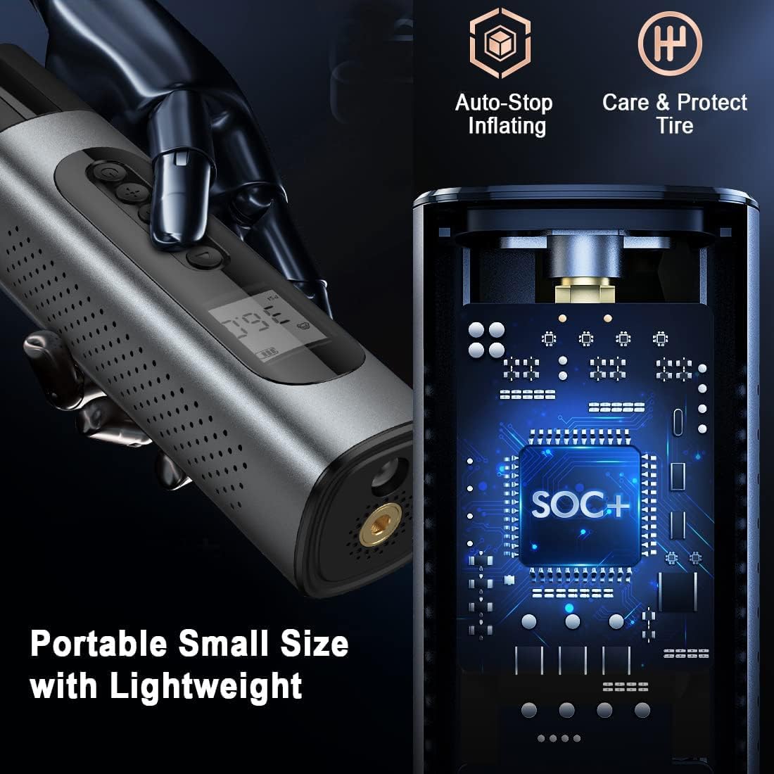 Cordless Portable Air Compressor Tire Inflator 120PSI with Digital Pressure Gauge LED Light Power Bank M748460