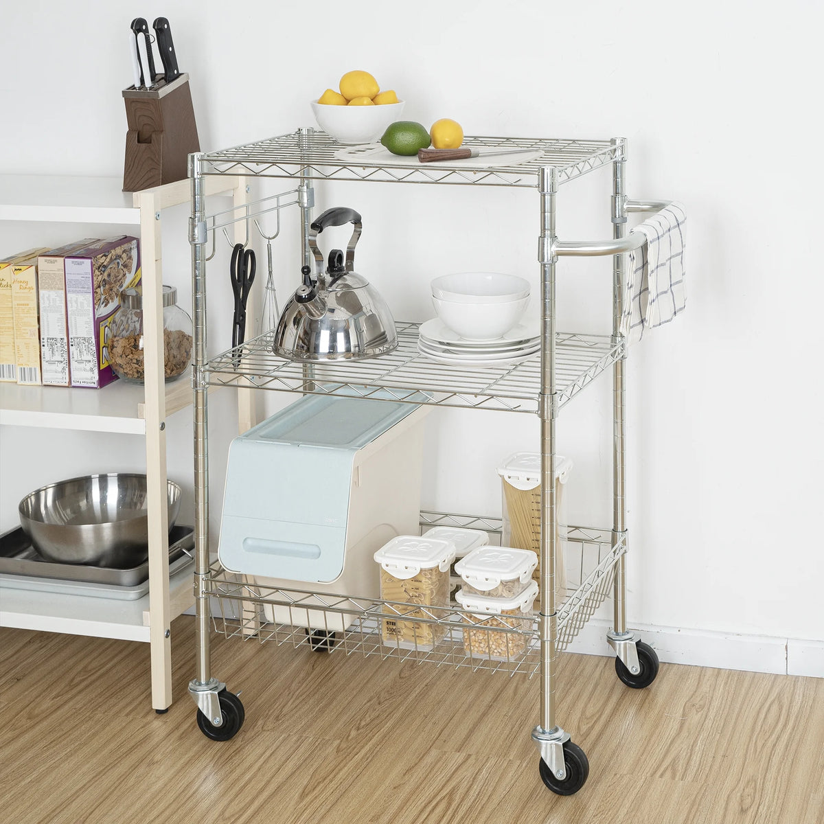 3-Tier Chrome Rolling Cart C5144