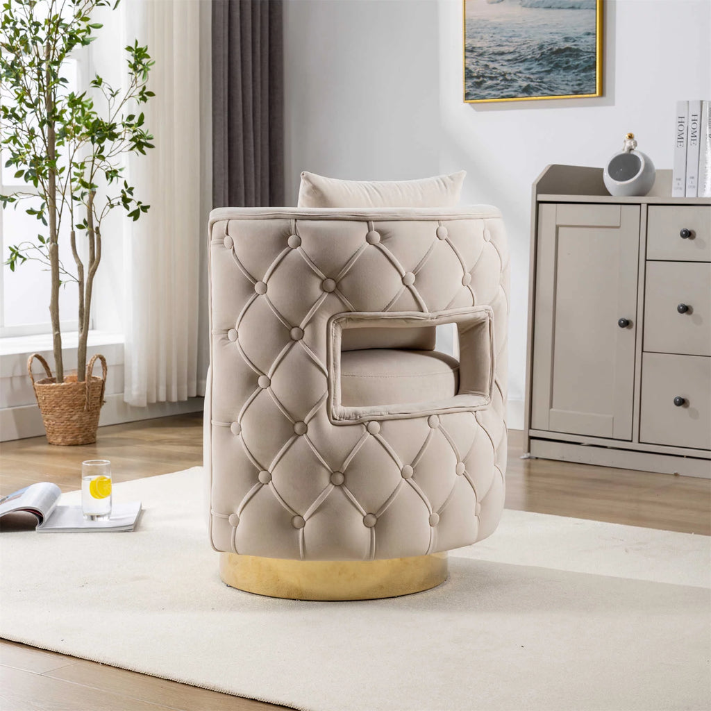 Beige Velvet Swivel Barrel Accent Chair P53859