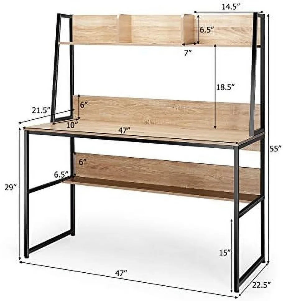 Computer Desk with Hutch & Bookshelf 47 Inches F73658