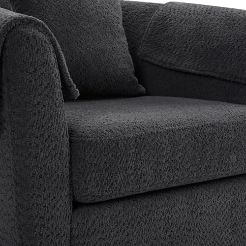 Black Chenille Swivel Accent Chair with Ottoman W963