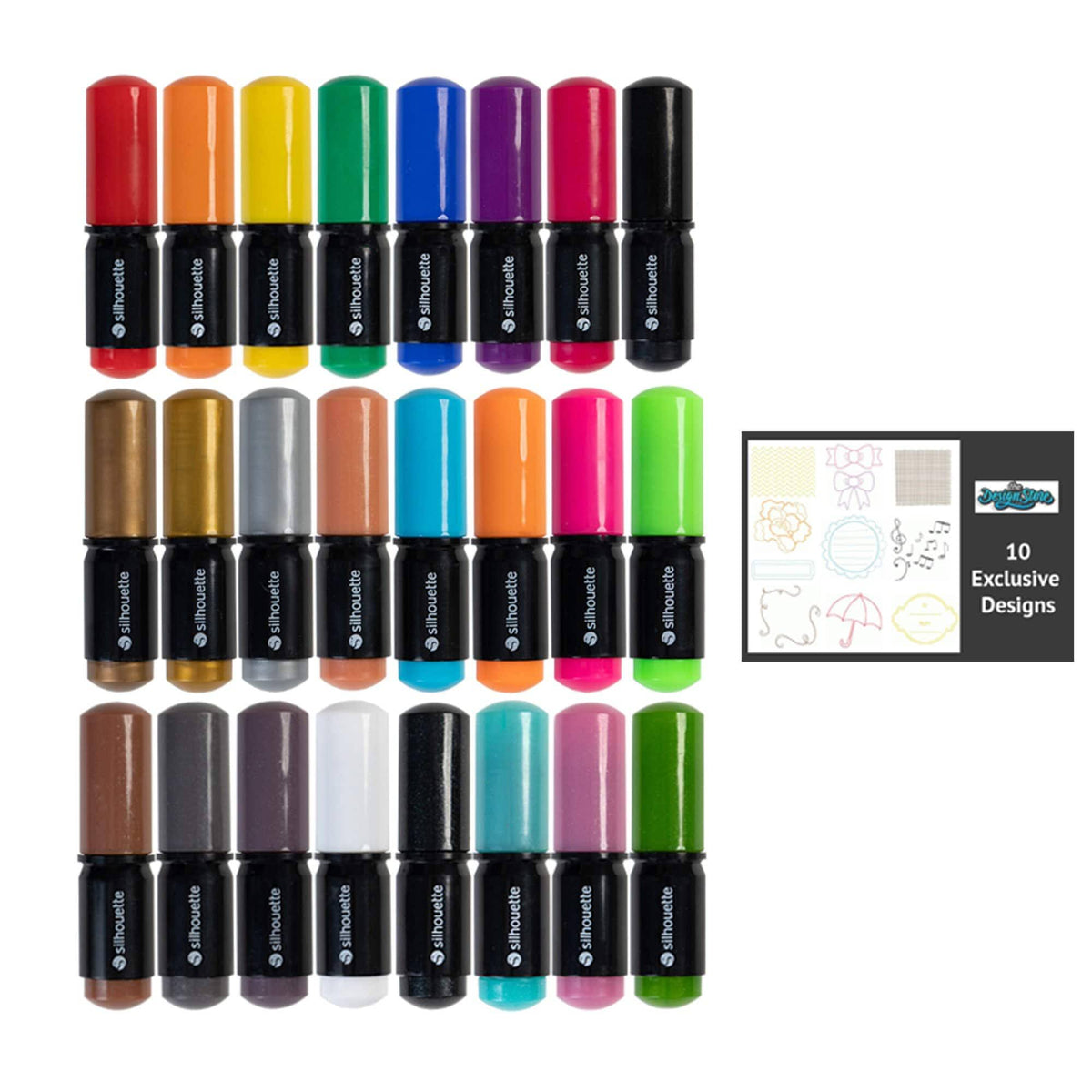 Silhouette Cameo 4 Black Bundle with Vinyl Starter Kit, Heat Transfer Starter Kit, 2 Autoblade-2, 24 Pack of Pens, CC Vinyl Tool K827878
