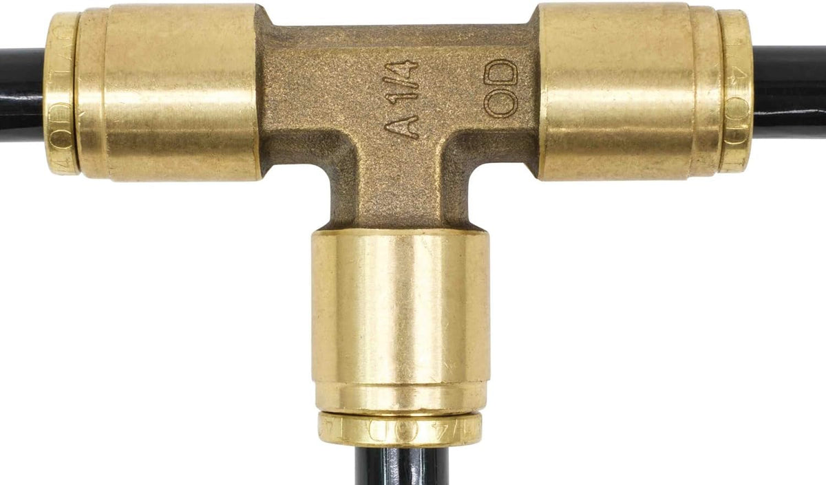 Brass Push to Connect Union Tee Air Brake Tube Fitting, 1/4" Tube OD (5 Pack) P5658