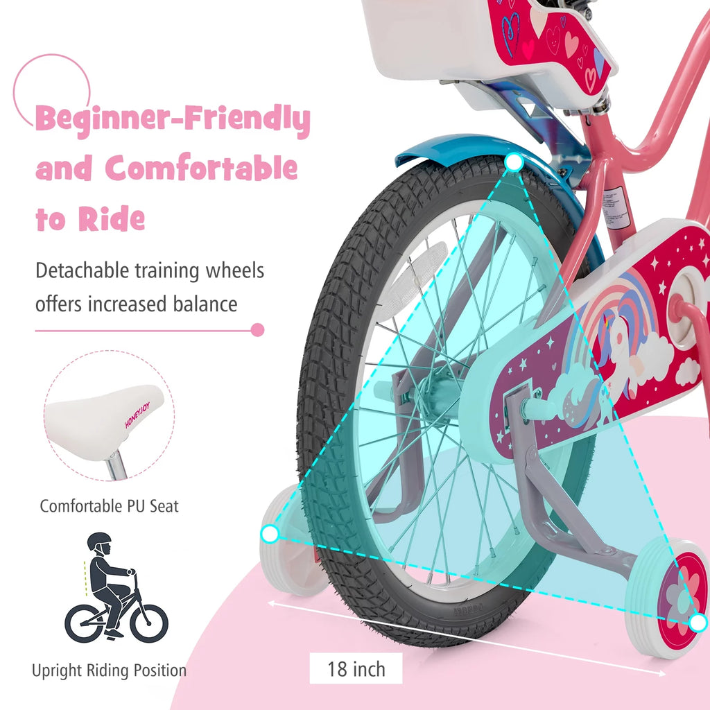 18 Inches Kids Bicycle with Training Wheels and Basket G483