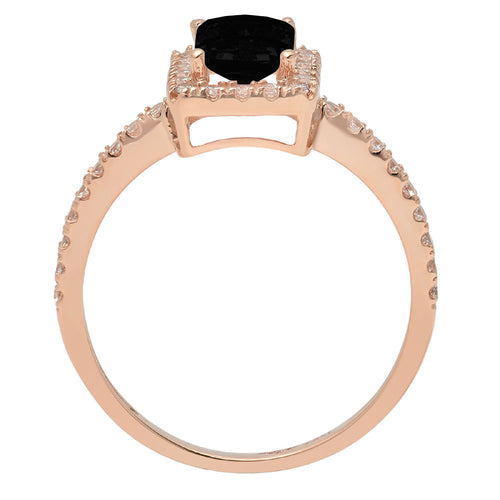 18k Rose Gold Onyx Halo Ring Size 8.5 I5137