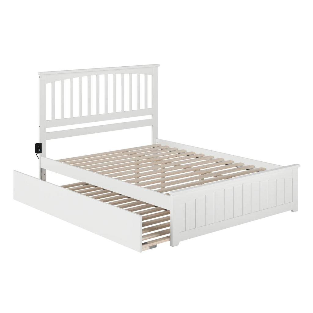 Solid Wood Queen Bed with Twin XL Trundle in White U25261