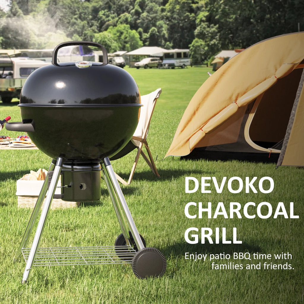 29” Black Outdoor Charcoal Grill with Side Shelf and Wheels X90320