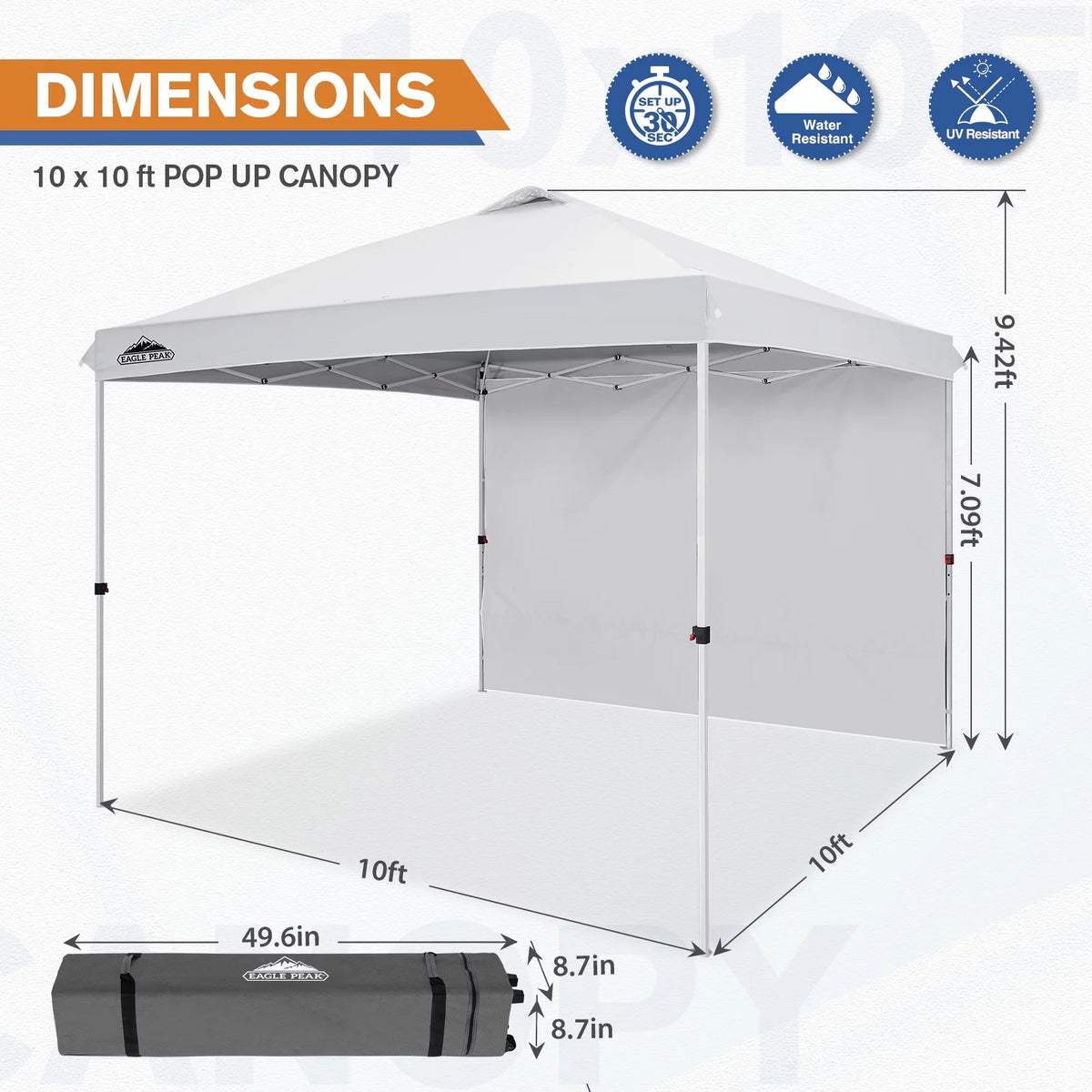 10 x 10 Pop up Canopy Tent with Detachable Sidewall D2042