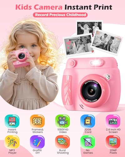 Instant Print Kids Camera with 3 Rolls Printing Paper Green K241298
