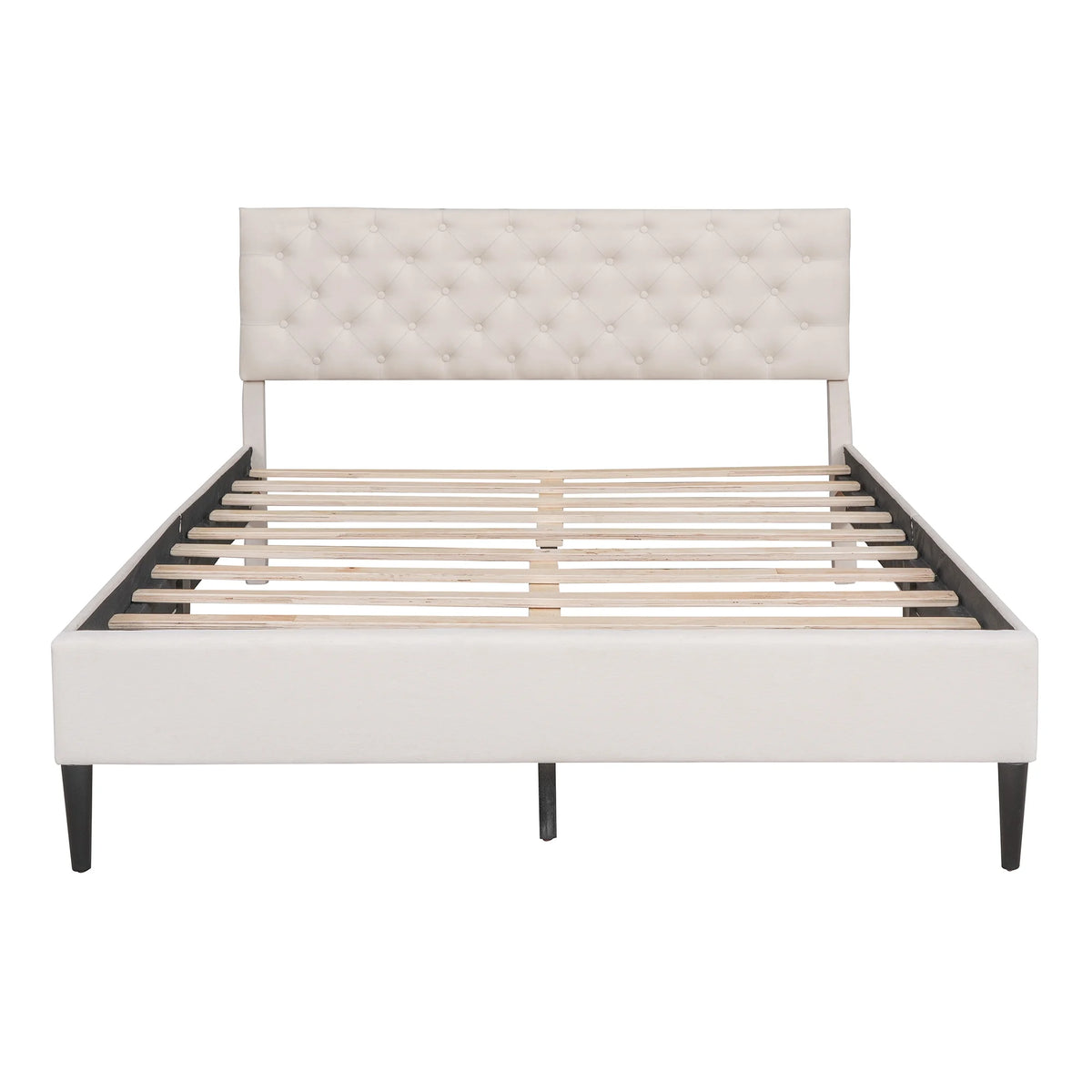 Beige Upholstered Fabric Queen Size Platform Bed Frame N921568