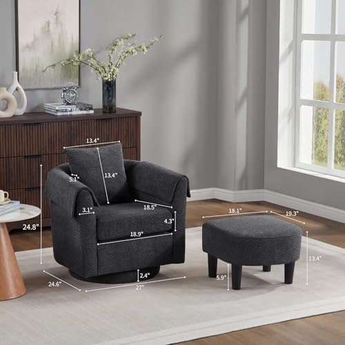 Black Chenille Swivel Accent Chair with Ottoman W963