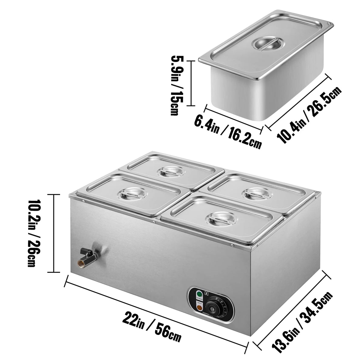110V 4-Pan Stainless Steel Commercial Food Warmer 24 Qt X39501