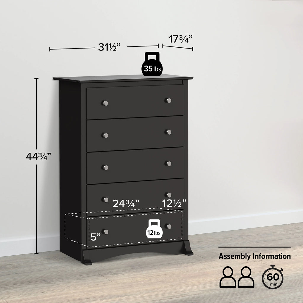 Black 5 Drawer Chest M6595