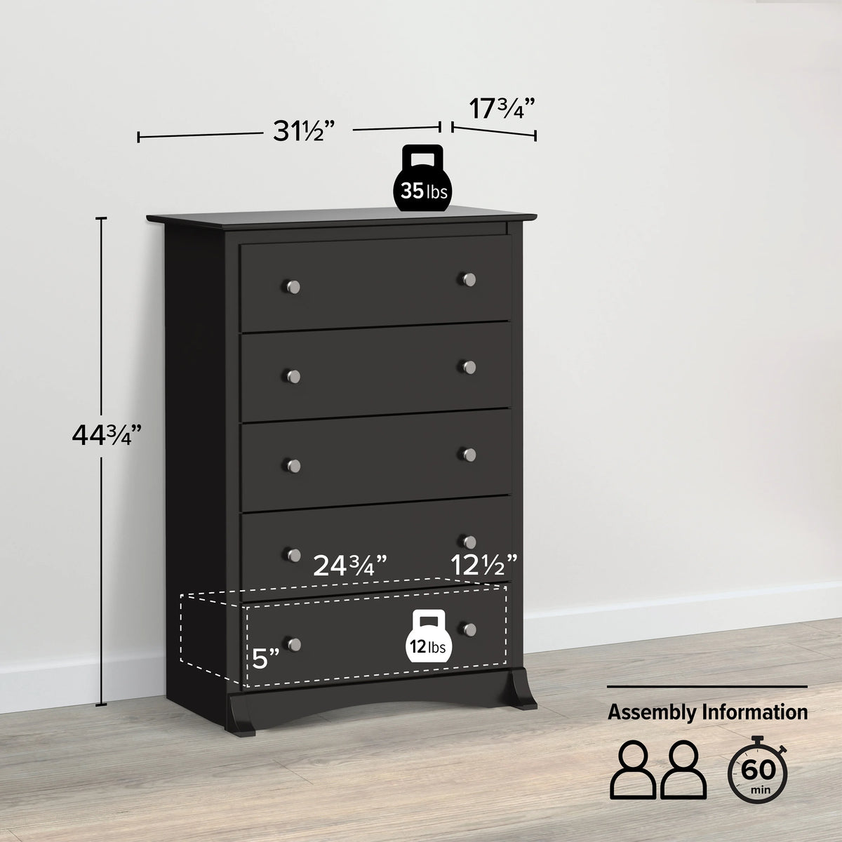 Black 5 Drawer Chest M6595