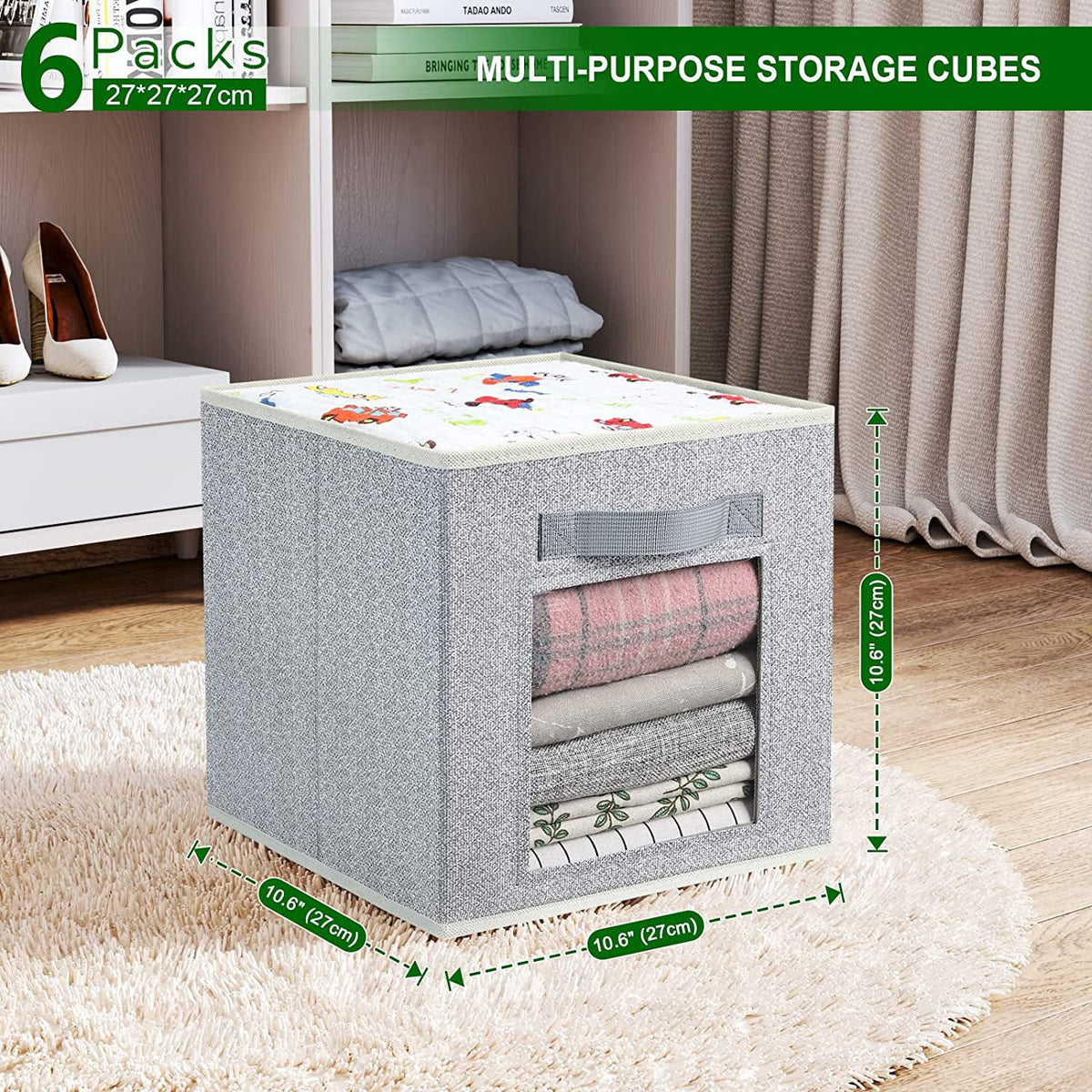 11 Inch Fabric Storage Cubes with Window, 6 Packs P32394
