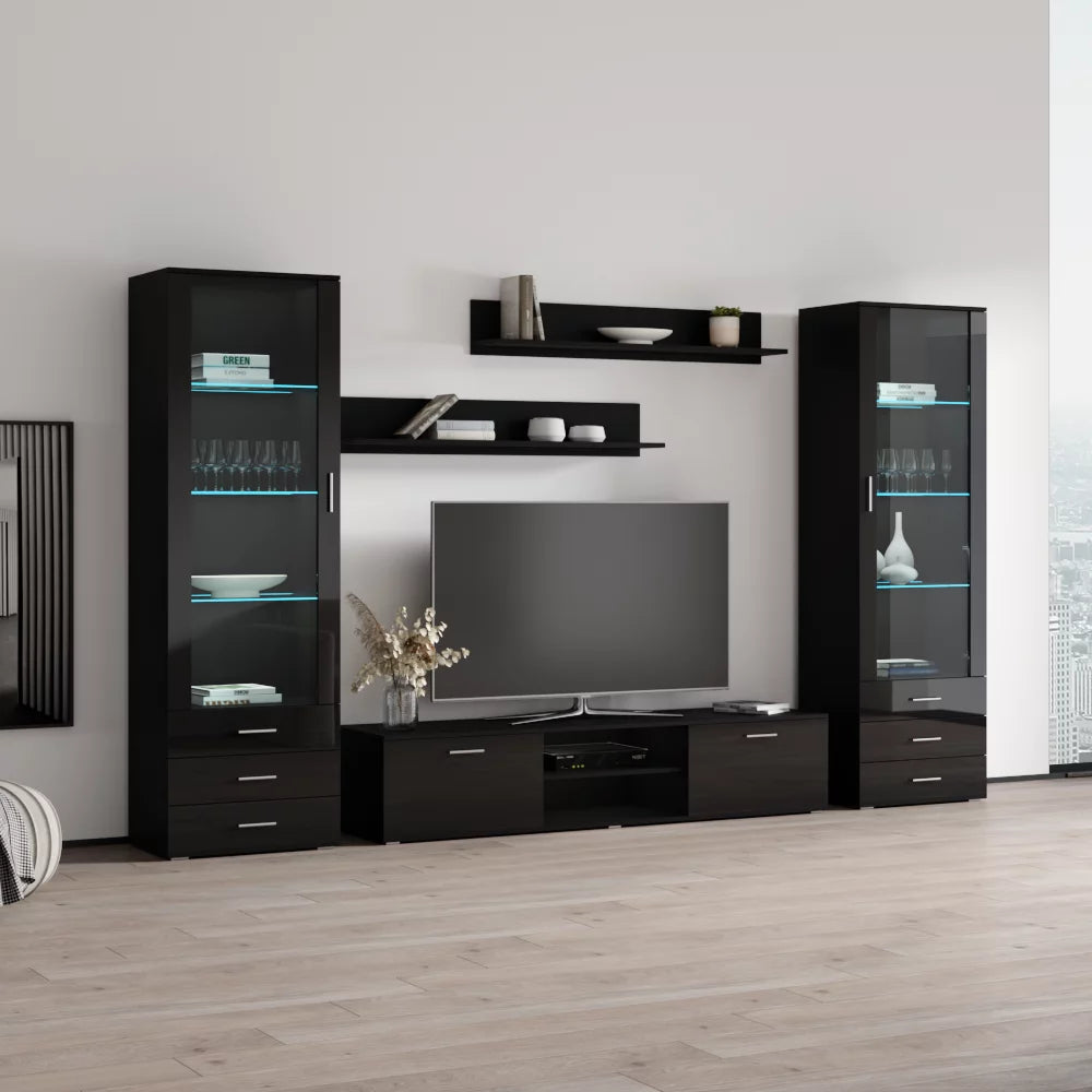 Black Modern Wall Unit with LED Lights M2851