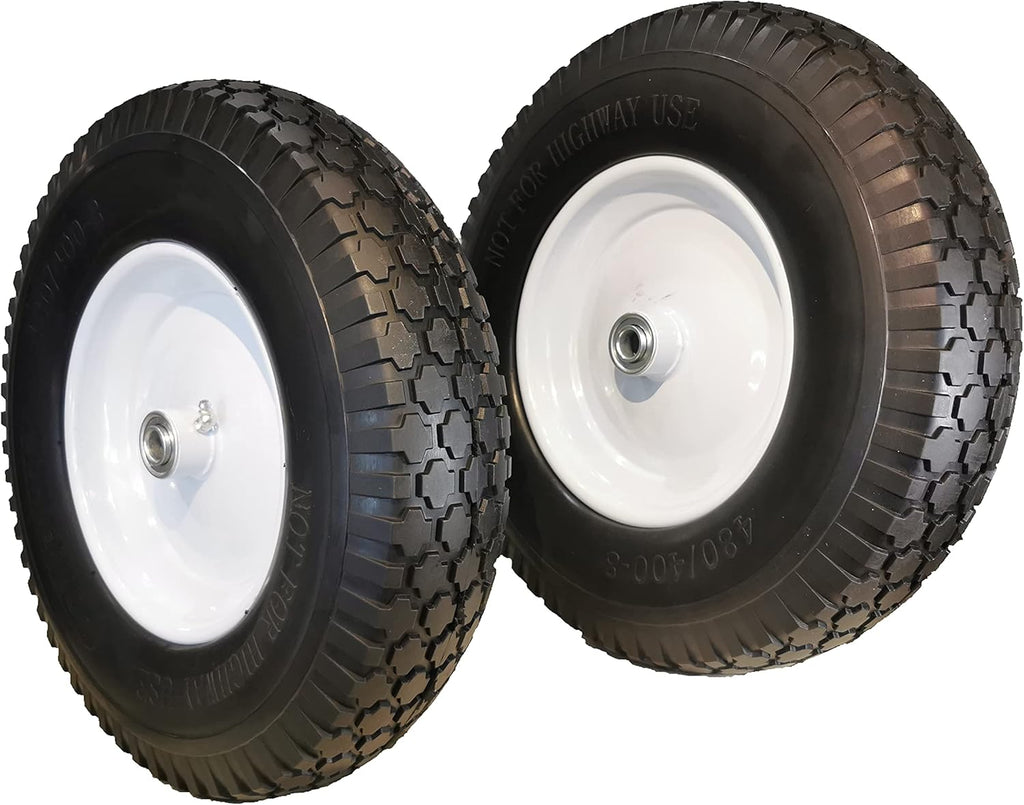 2 Pcs Black Flat Free Tire with Steel Rim for Wheelbarrow/Cart H478
