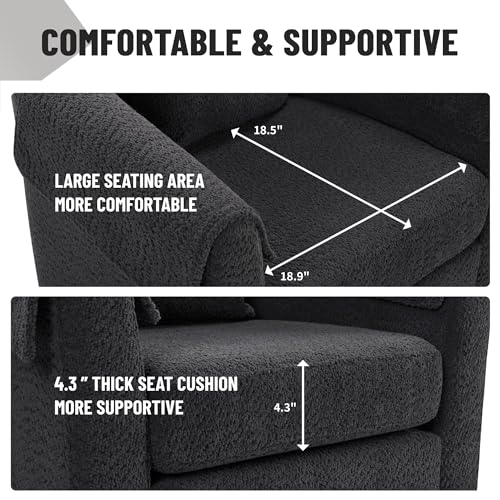 Black Chenille Swivel Accent Chair with Ottoman W963