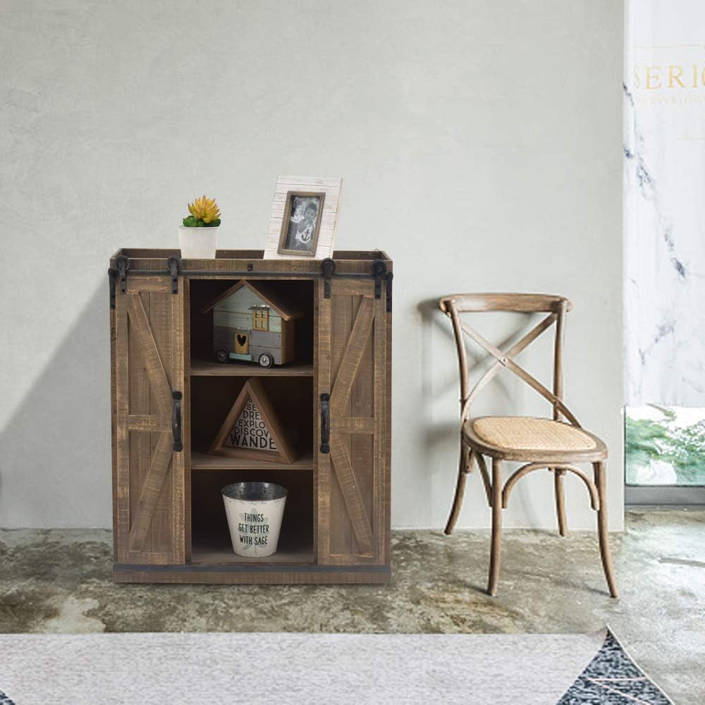 Rustic Wooden Wall Mounted Storage Cabinet with Sliding Barn Double Doors M34089