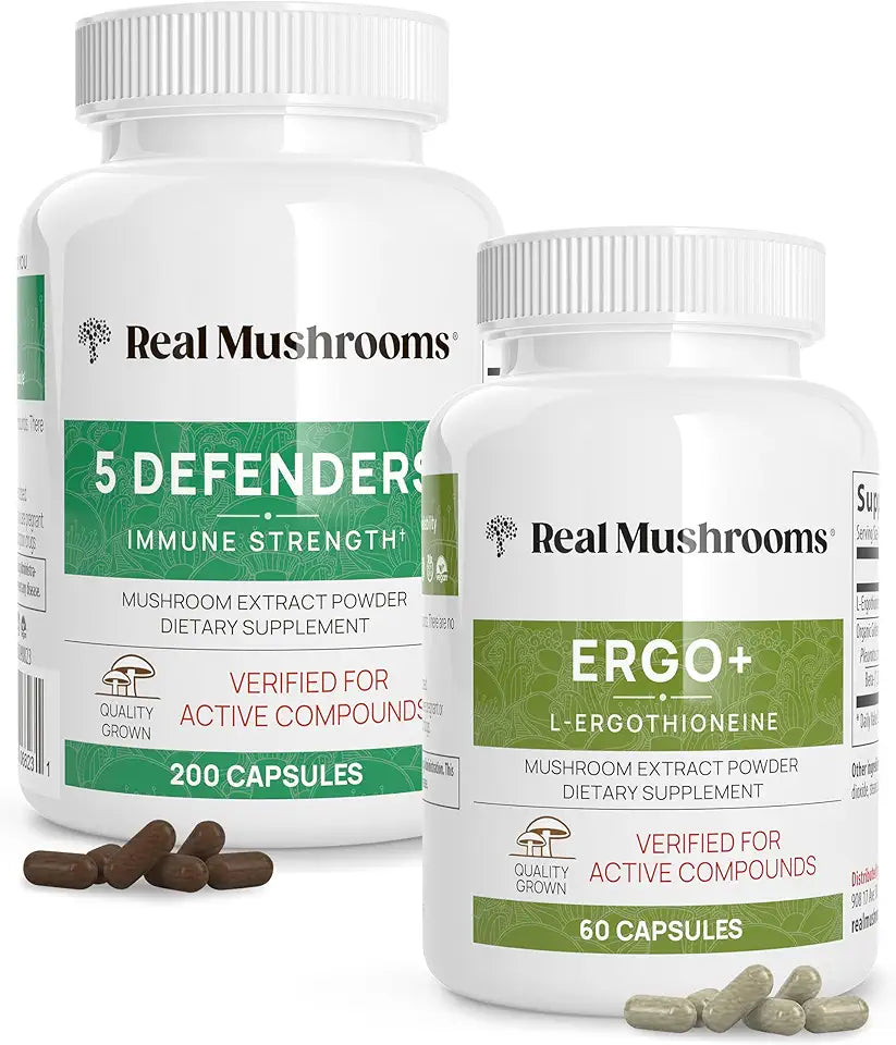 Ergothioneine and 5 Defenders Bundle with Turkey Tail, Shiitake, Reishi, Chaga, Maitake, Oyster N3477