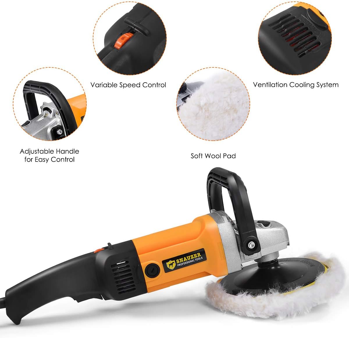 Electric Car Polisher 6-Speed Rotary Polisher 7 Buffer Sander with Bonnet Pad, 10Amp J325866
