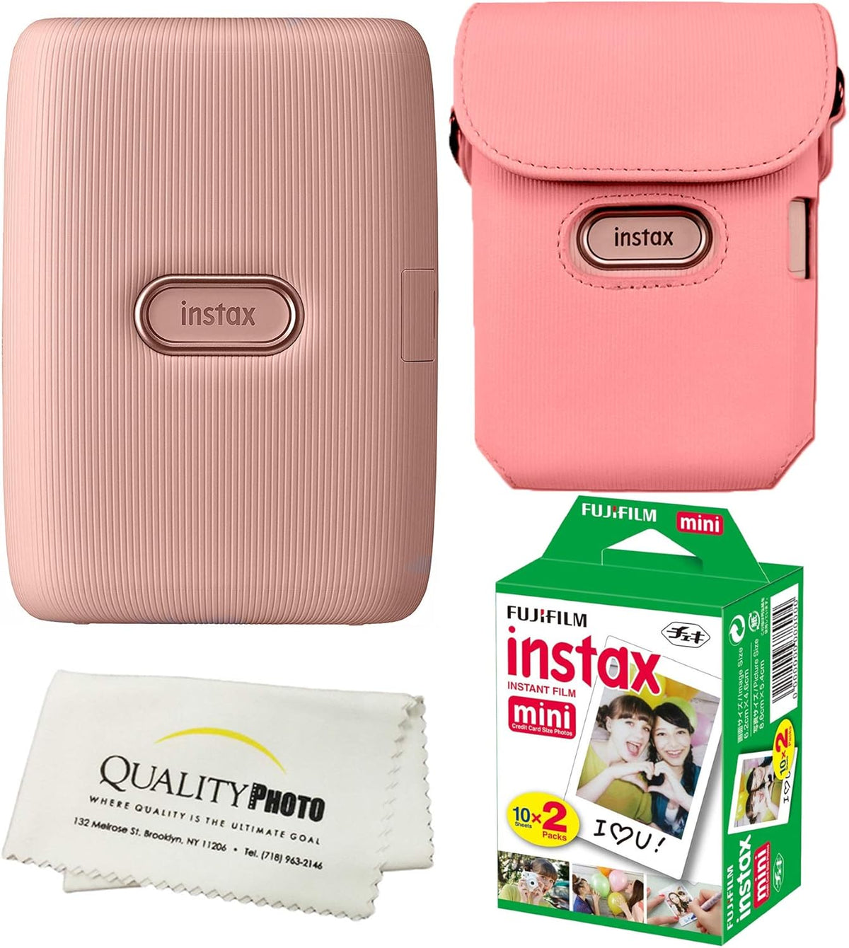 Instax Mini Link Smartphone Printer Bundle with Case and 20 Films (Dusty Pink) V40915