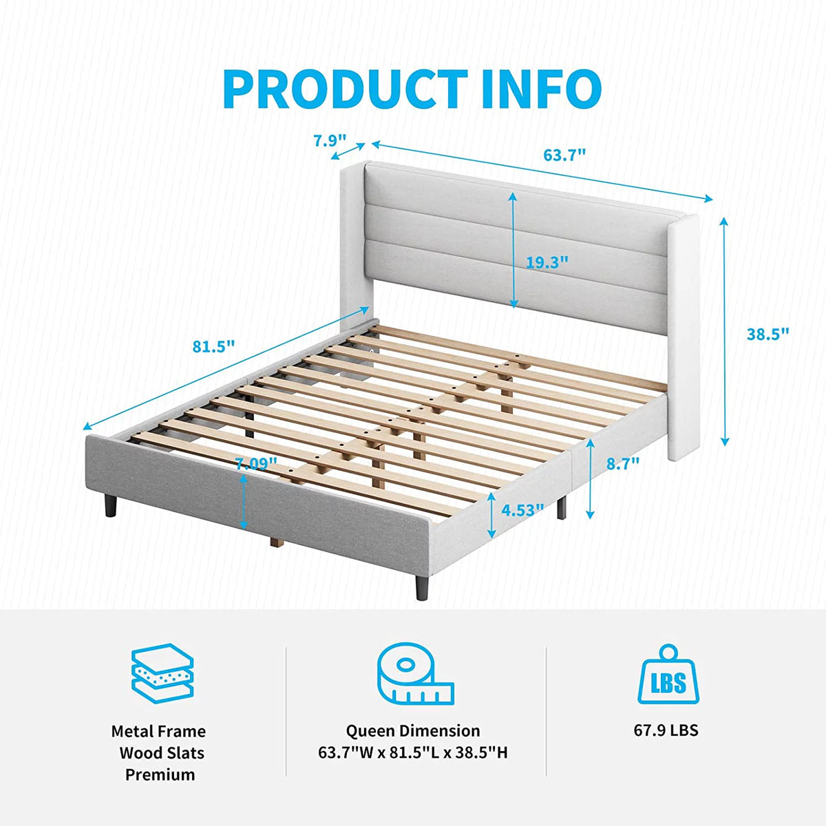 Full Size Platform Bed Frame with Headboard N8596